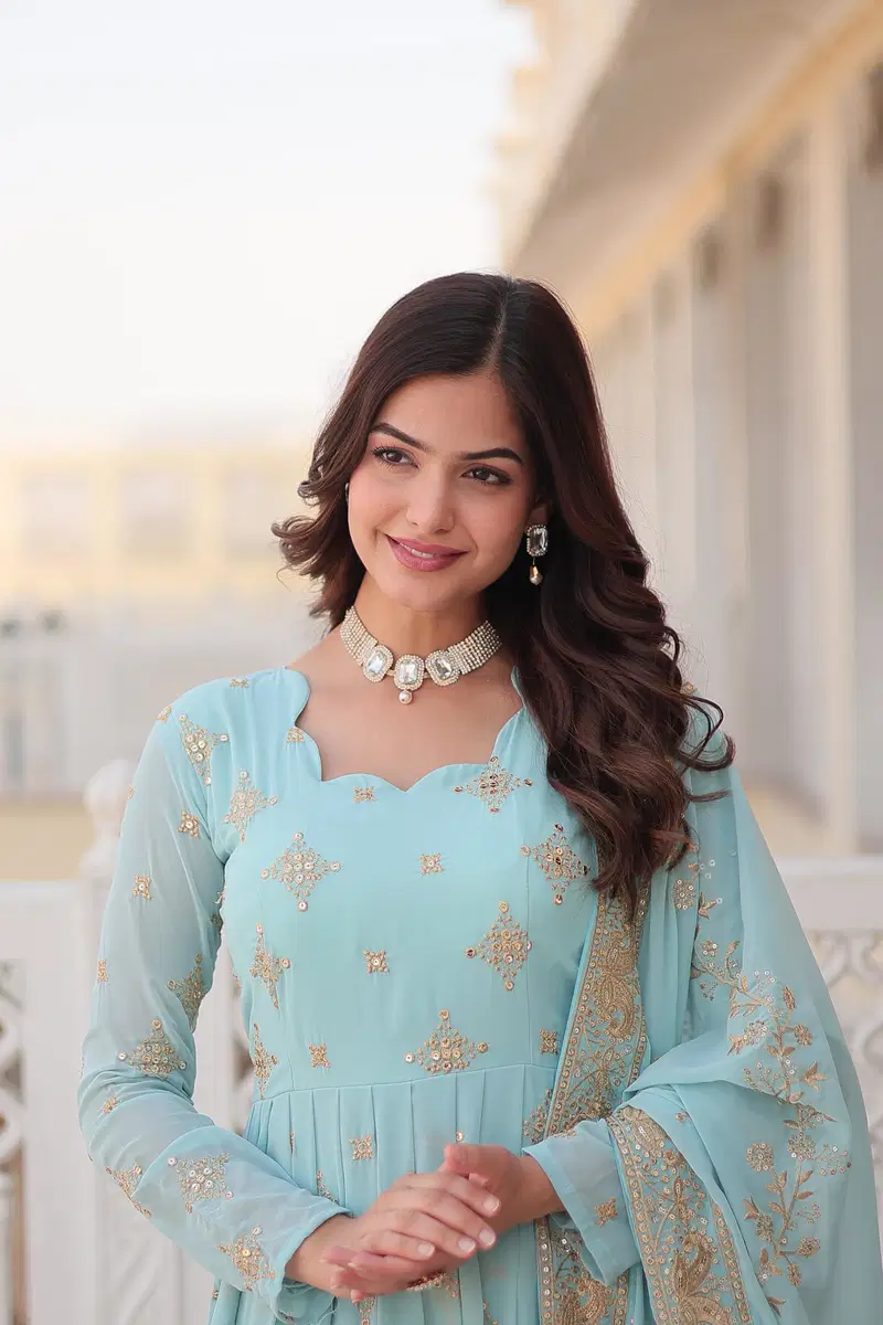 KA 1102 Embroidery Georgette Gown With Dupatta Wholesale Price In Surat